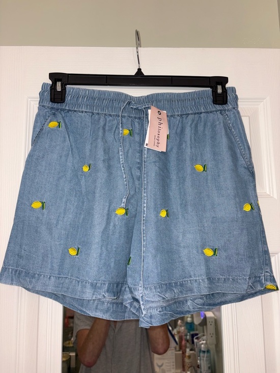Philosophy Pants - Philosophy Light Blue Denim Shorts with Yellow Lemon Embroidery